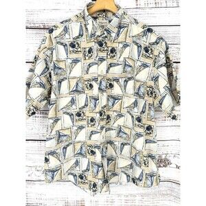 Vintage Sedgefield Sailboats Yachting Fishing‎ Print Hawaiian Shirt Mens Size XL
